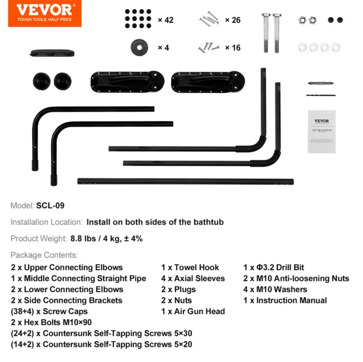 Adjustable, Hot Tub/Spa Cover Lift. Suitable for Various Sizes of Rectangular hot tubs/spa